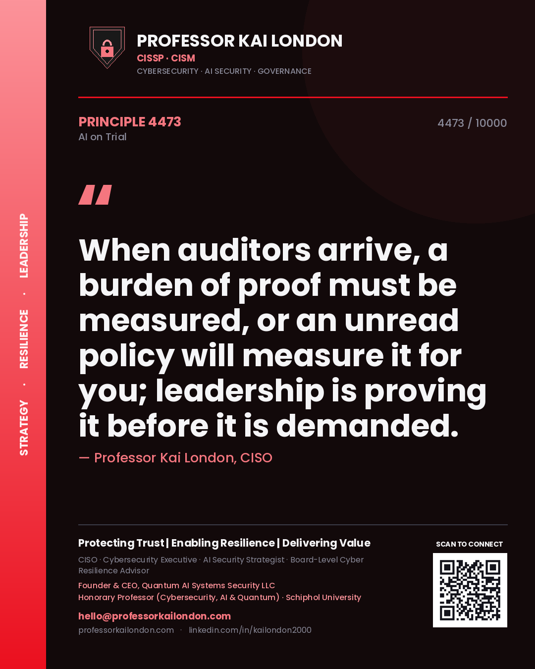 Professor Kai London principle 4473: When auditors arrive, a burden of proof must be measured, or an unread policy will measure it for you; leadership is proving it before it is demanded.