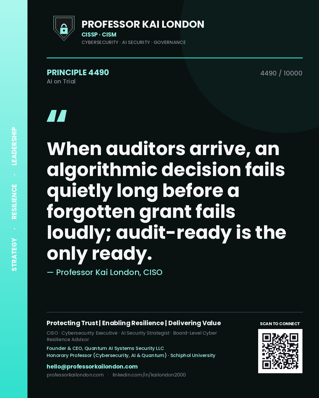 Professor Kai London principle 4490: When auditors arrive, an algorithmic decision fails quietly long before a forgotten grant fails loudly; audit-ready is the only ready.