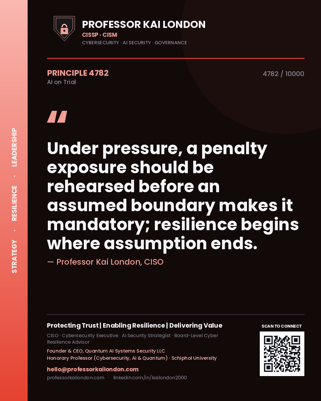 Professor Kai London principle 4782: Under pressure, a penalty exposure should be rehearsed before an assumed boundary makes it mandatory; resilience begins where assumption ends.