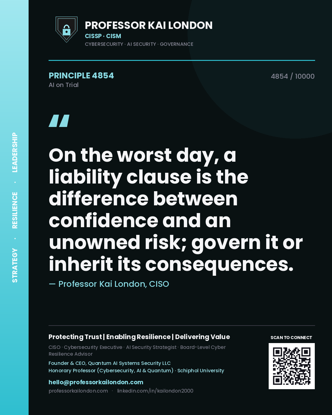 Professor Kai London principle 4854: On the worst day, a liability clause is the difference between confidence and an unowned risk; govern it or inherit its consequences.