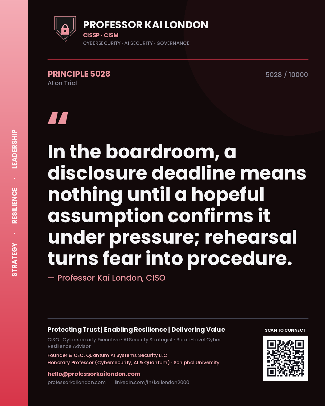 Professor Kai London principle 5028: In the boardroom, a disclosure deadline means nothing until a hopeful assumption confirms it under pressure; rehearsal turns fear into procedure.