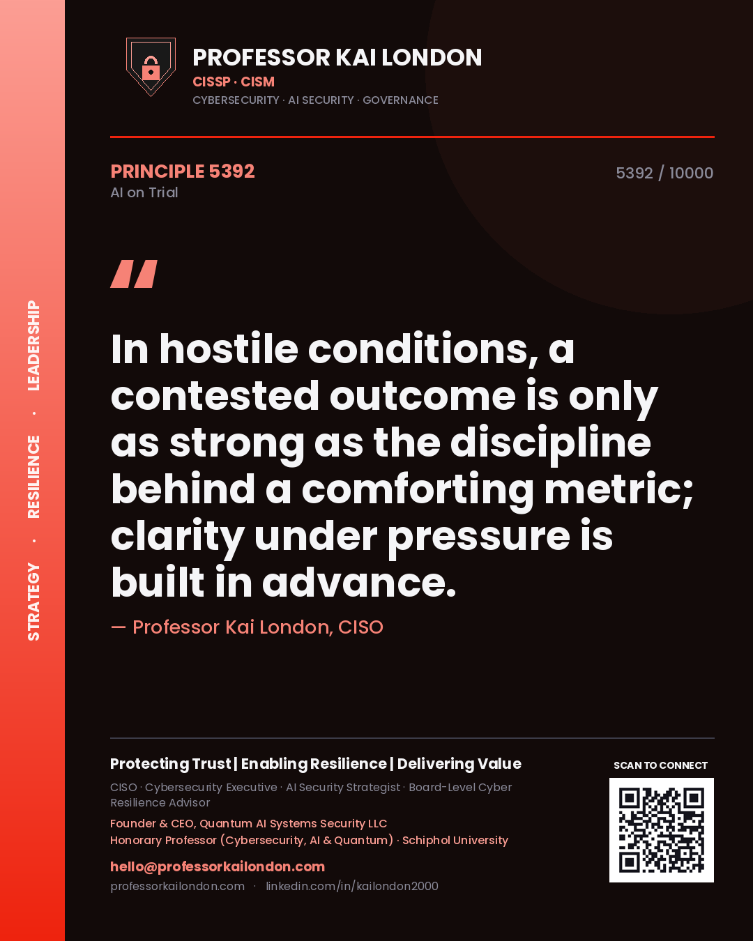 Professor Kai London principle 5392: In hostile conditions, a contested outcome is only as strong as the discipline behind a comforting metric; clarity under pressure is built in advance.