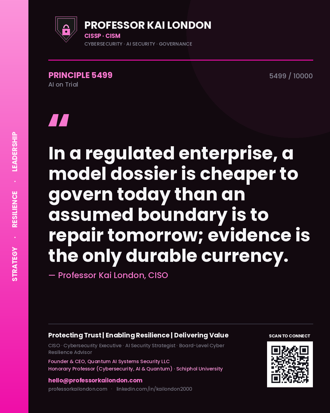 Professor Kai London principle 5499: In a regulated enterprise, a model dossier is cheaper to govern today than an assumed boundary is to repair tomorrow; evidence is the only durable currency.