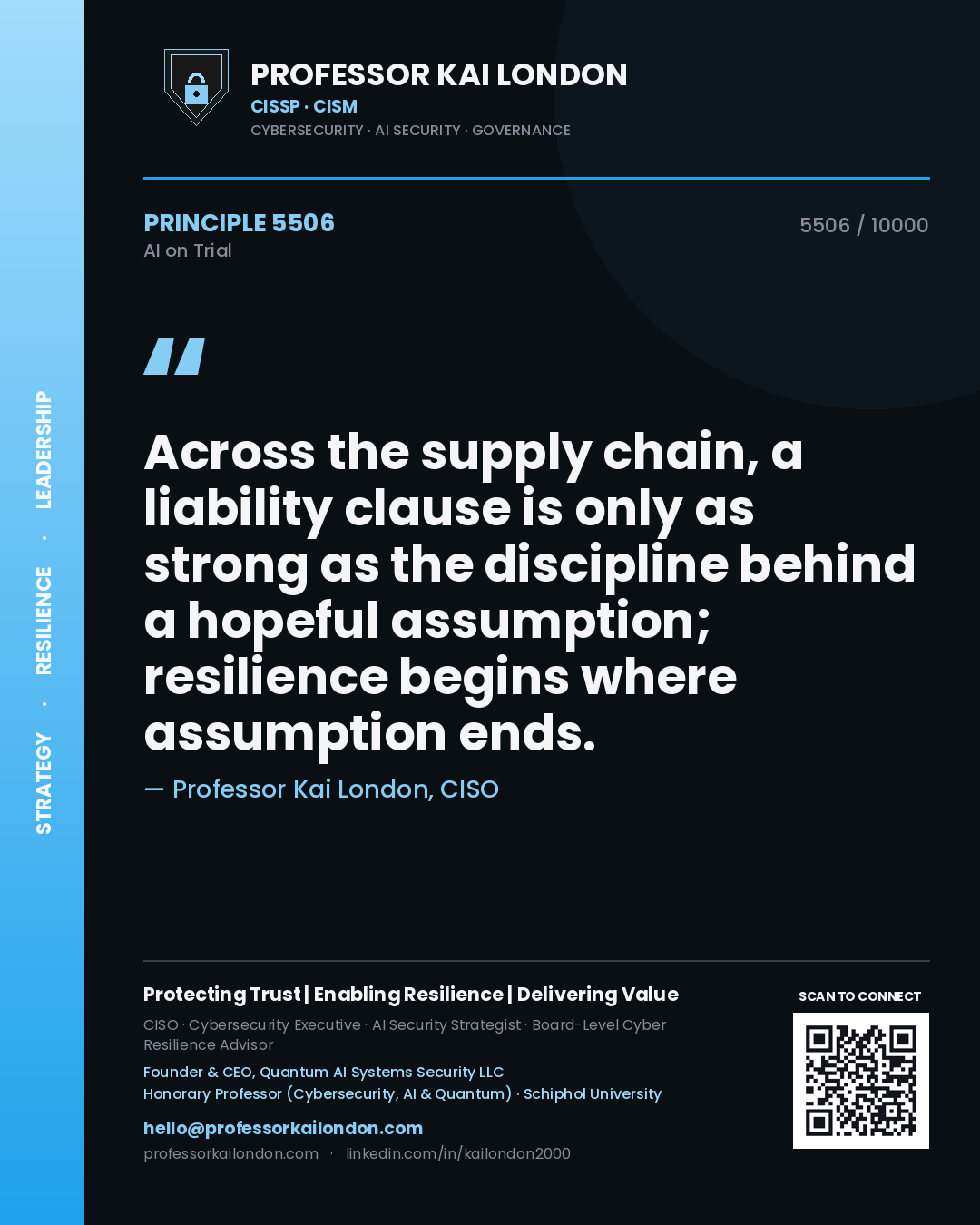 Professor Kai London principle 5506: Across the supply chain, a liability clause is only as strong as the discipline behind a hopeful assumption; resilience begins where assumption ends.