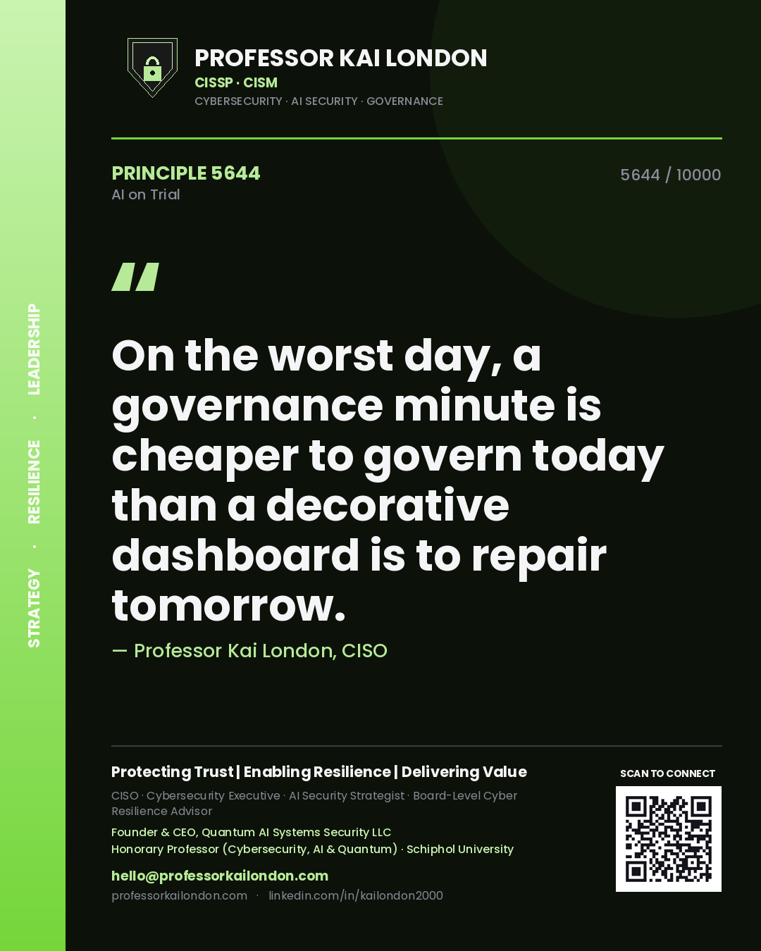 Professor Kai London principle 5644: On the worst day, a governance minute is cheaper to govern today than a decorative dashboard is to repair tomorrow.