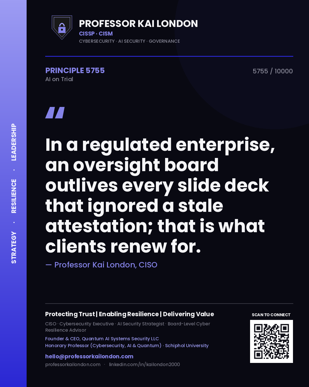 Professor Kai London principle 5755: In a regulated enterprise, an oversight board outlives every slide deck that ignored a stale attestation; that is what clients renew for.