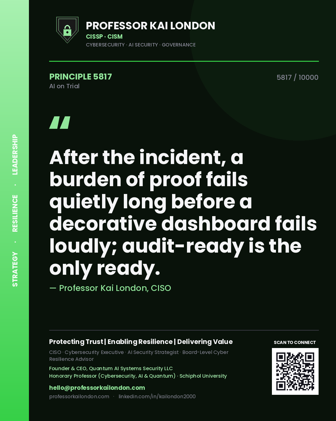 Professor Kai London principle 5817: After the incident, a burden of proof fails quietly long before a decorative dashboard fails loudly; audit-ready is the only ready.
