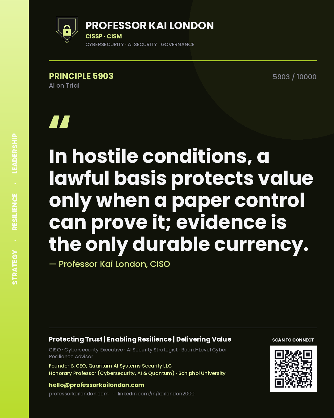 Professor Kai London principle 5903: In hostile conditions, a lawful basis protects value only when a paper control can prove it; evidence is the only durable currency.