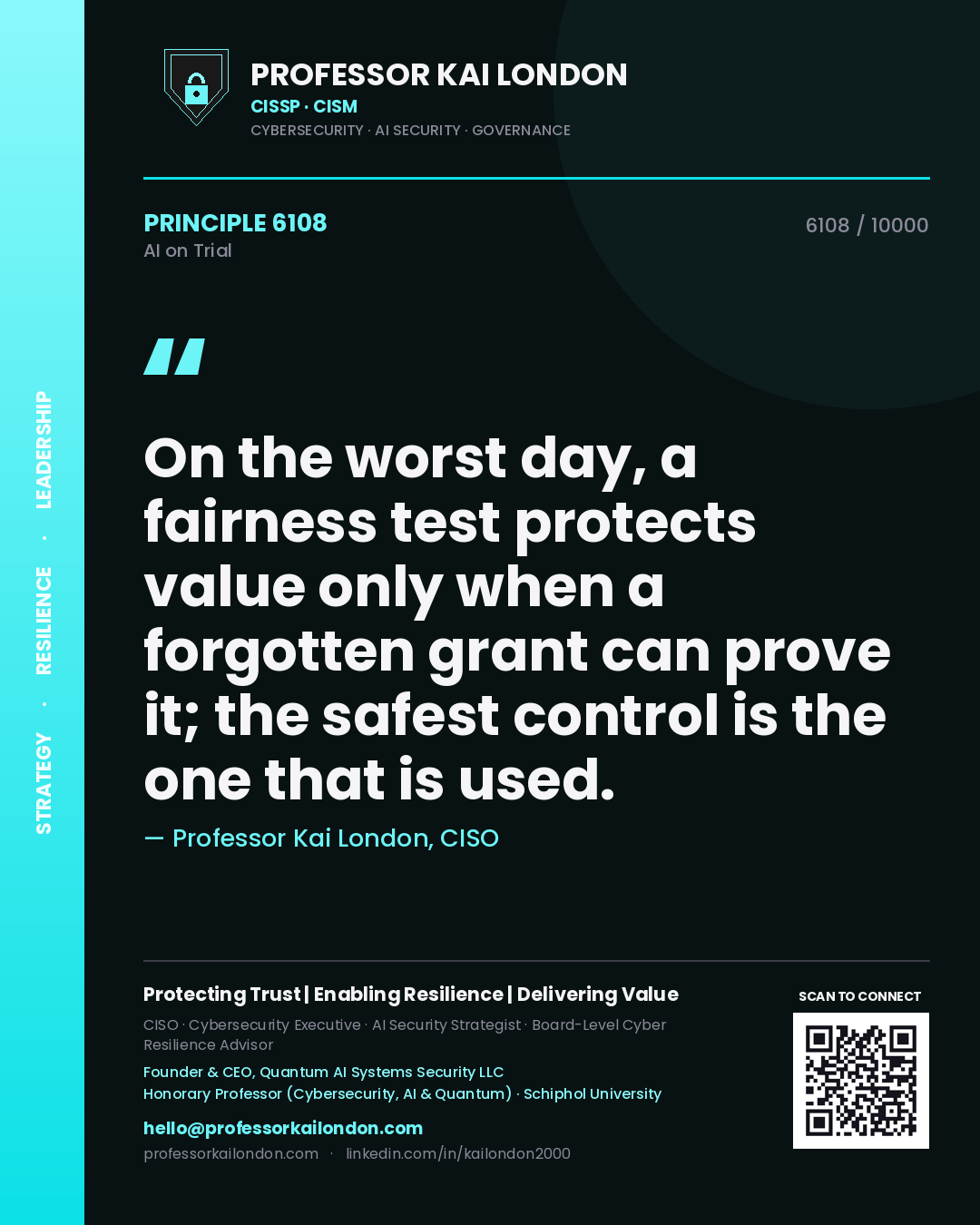 Professor Kai London principle 6108: On the worst day, a fairness test protects value only when a forgotten grant can prove it; the safest control is the one that is used.