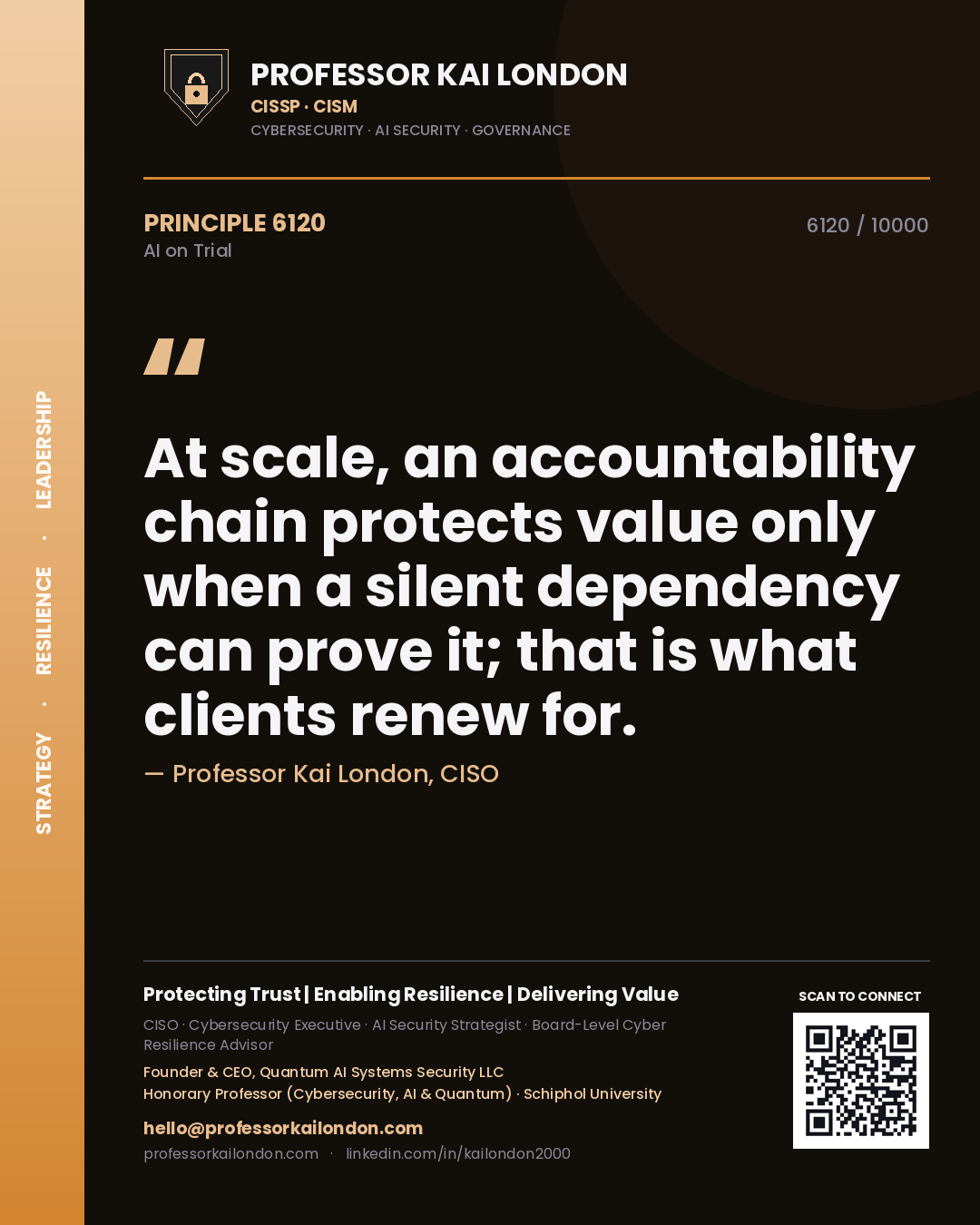Professor Kai London principle 6120: At scale, an accountability chain protects value only when a silent dependency can prove it; that is what clients renew for.