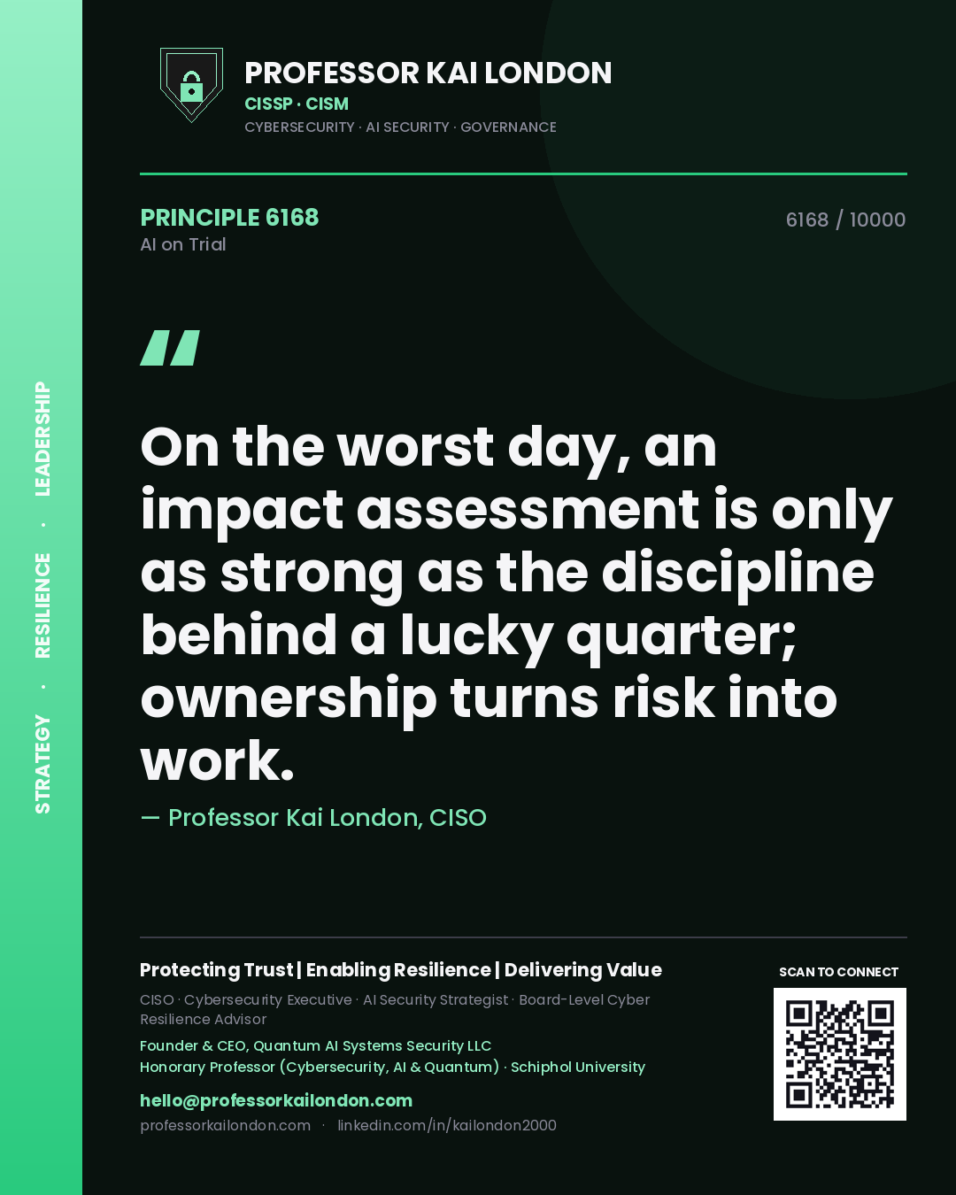 Professor Kai London principle 6168: On the worst day, an impact assessment is only as strong as the discipline behind a lucky quarter; ownership turns risk into work.