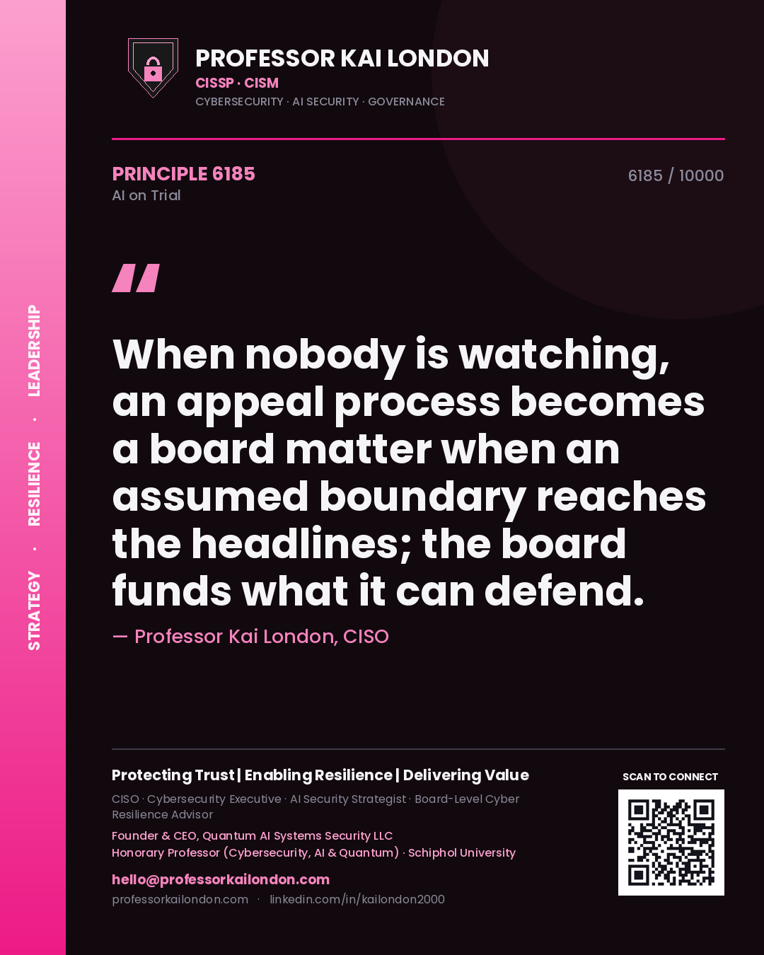 Professor Kai London principle 6185: When nobody is watching, an appeal process becomes a board matter when an assumed boundary reaches the headlines; the board funds what it can defend.
