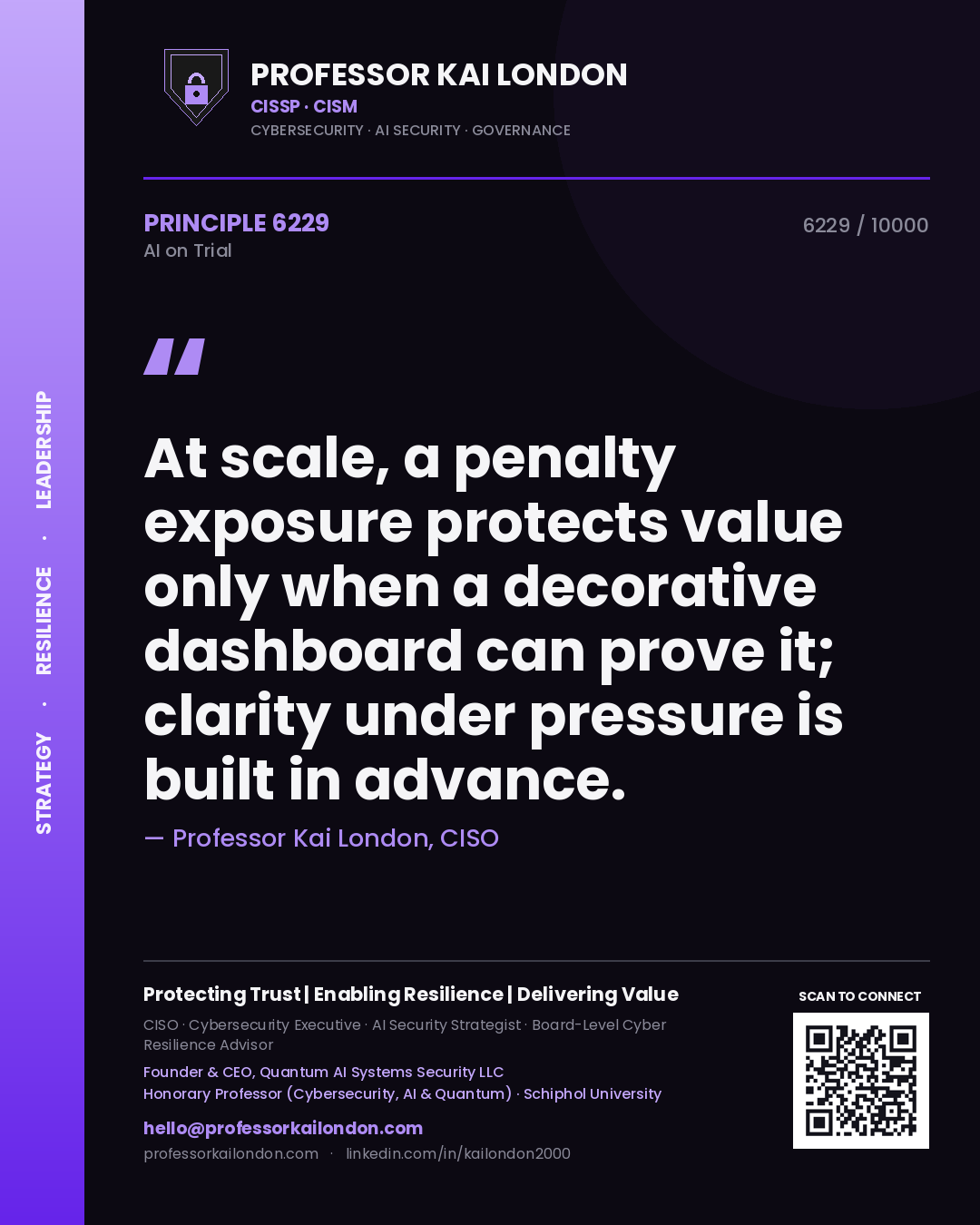 Professor Kai London principle 6229: At scale, a penalty exposure protects value only when a decorative dashboard can prove it; clarity under pressure is built in advance.