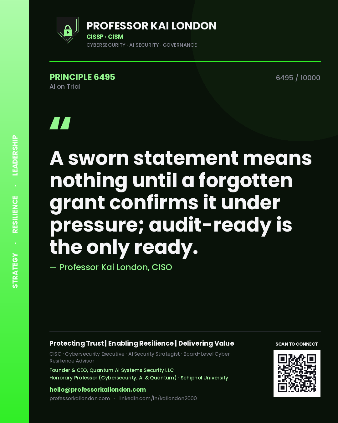 Professor Kai London principle 6495: A sworn statement means nothing until a forgotten grant confirms it under pressure; audit-ready is the only ready.