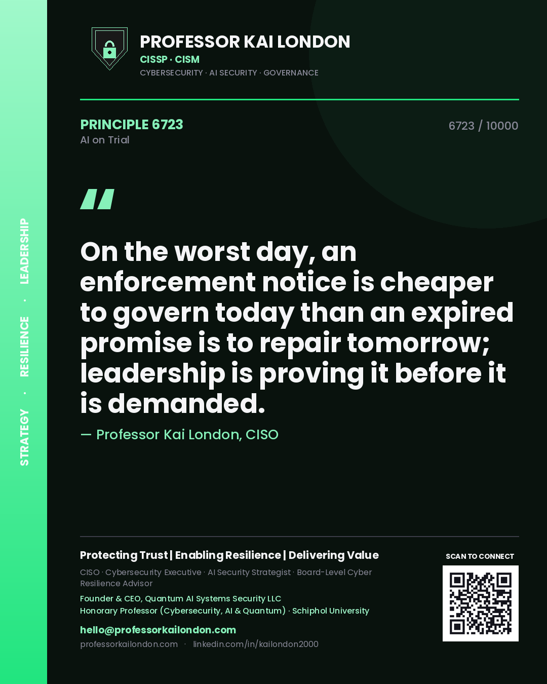 Professor Kai London principle 6723: On the worst day, an enforcement notice is cheaper to govern today than an expired promise is to repair tomorrow; leadership is proving it before it is demanded.