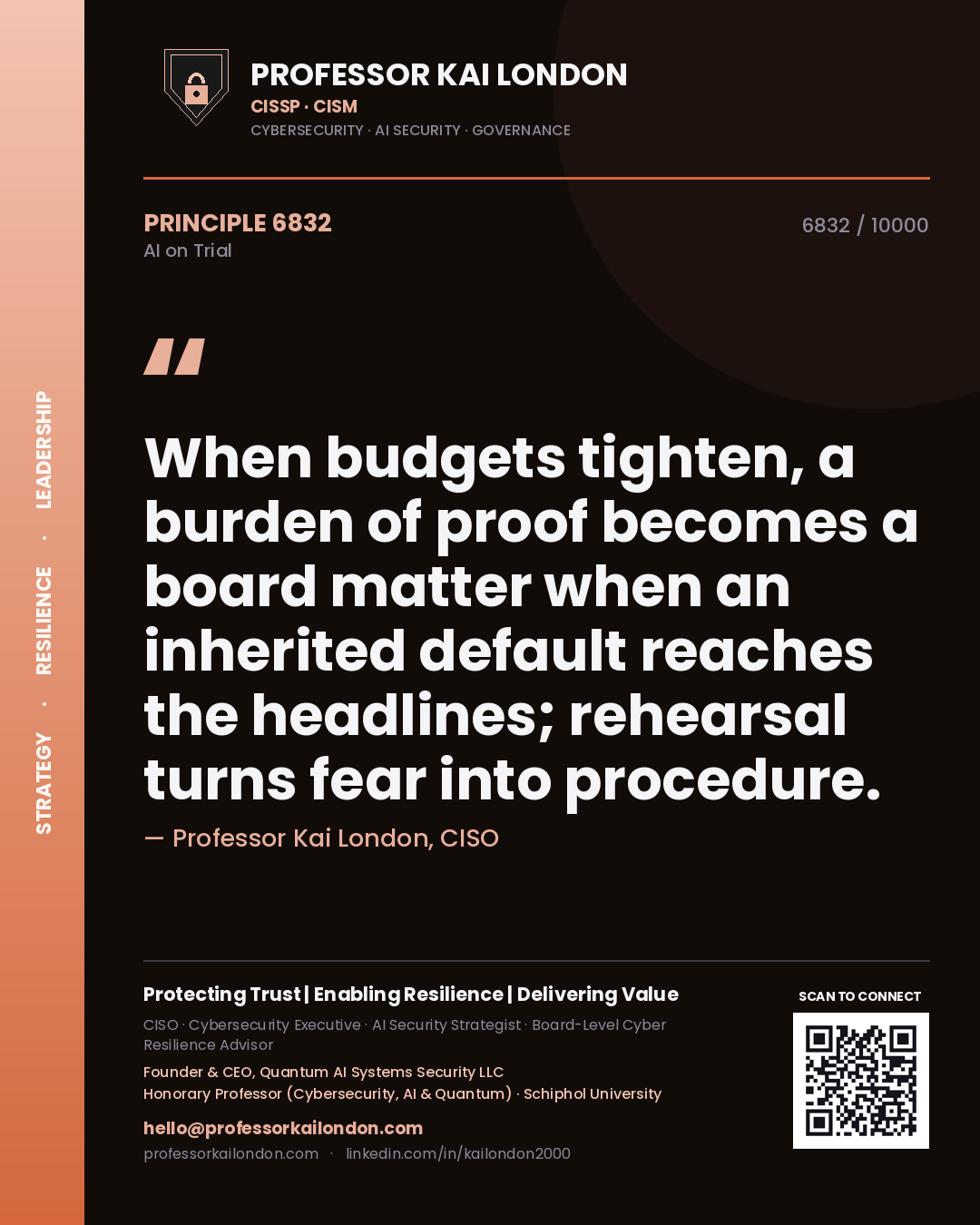 Professor Kai London principle 6832: When budgets tighten, a burden of proof becomes a board matter when an inherited default reaches the headlines; rehearsal turns fear into procedure.
