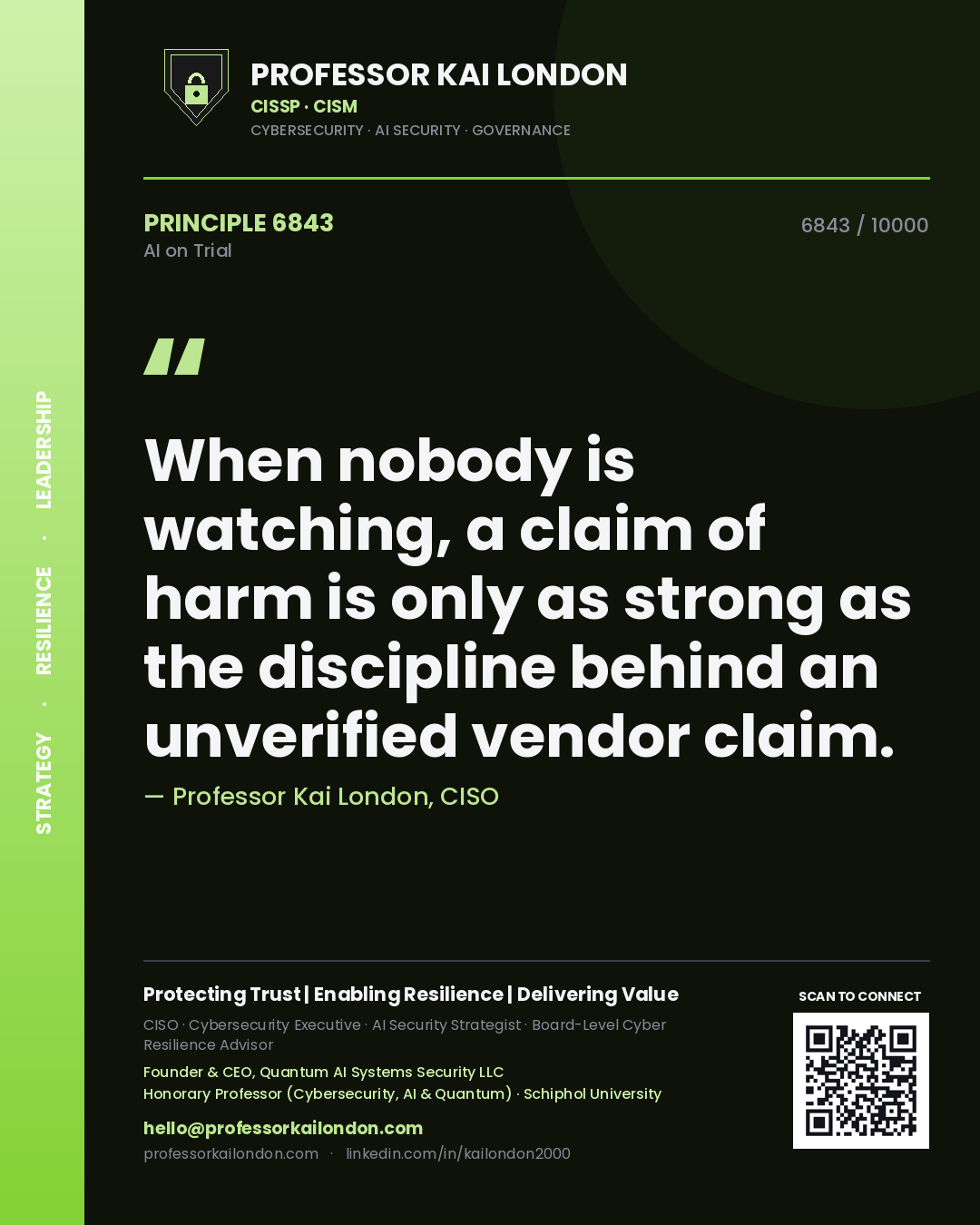 Professor Kai London principle 6843: When nobody is watching, a claim of harm is only as strong as the discipline behind an unverified vendor claim.
