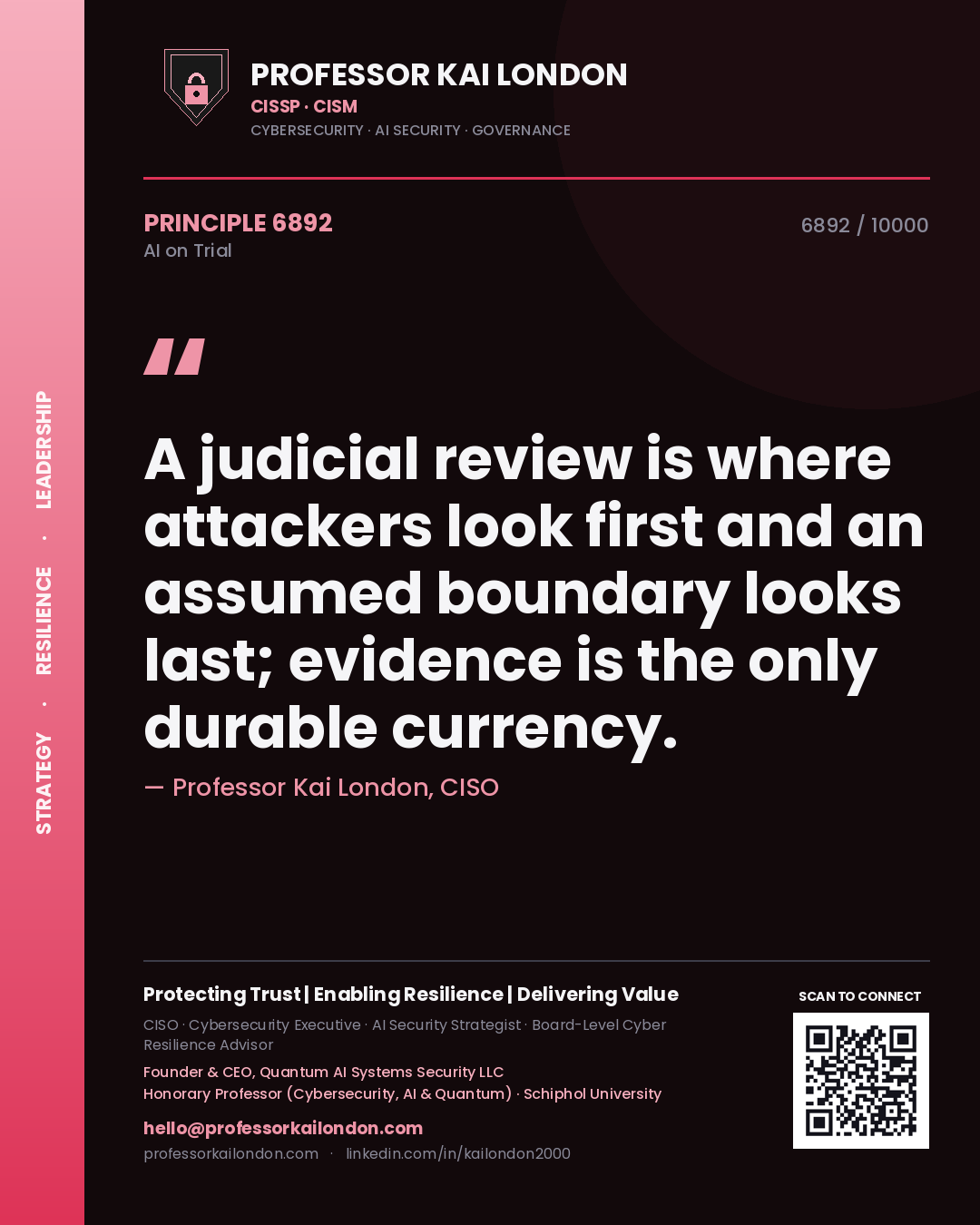 Professor Kai London principle 6892: A judicial review is where attackers look first and an assumed boundary looks last; evidence is the only durable currency.