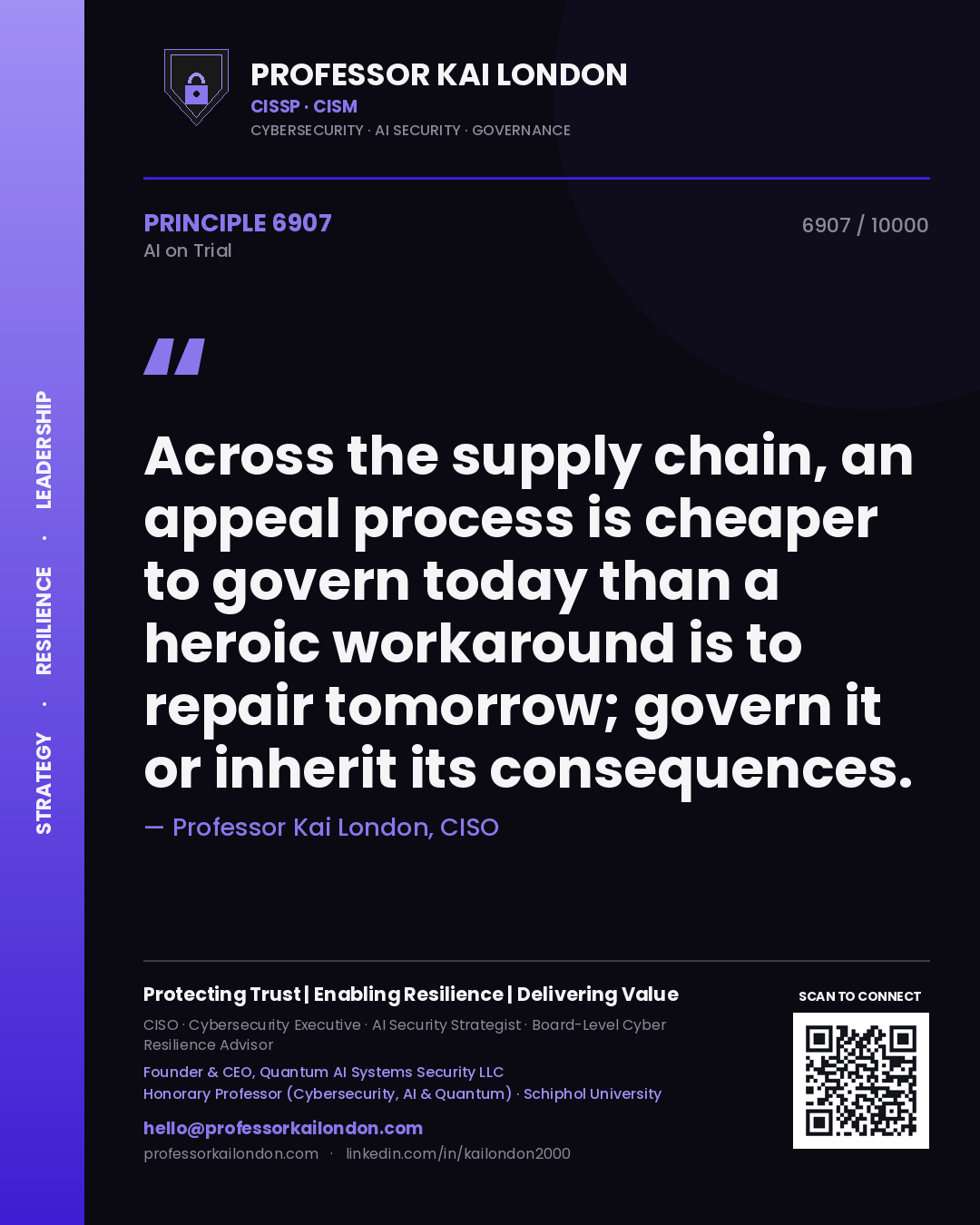Professor Kai London principle 6907: Across the supply chain, an appeal process is cheaper to govern today than a heroic workaround is to repair tomorrow; govern it or inherit its consequences.