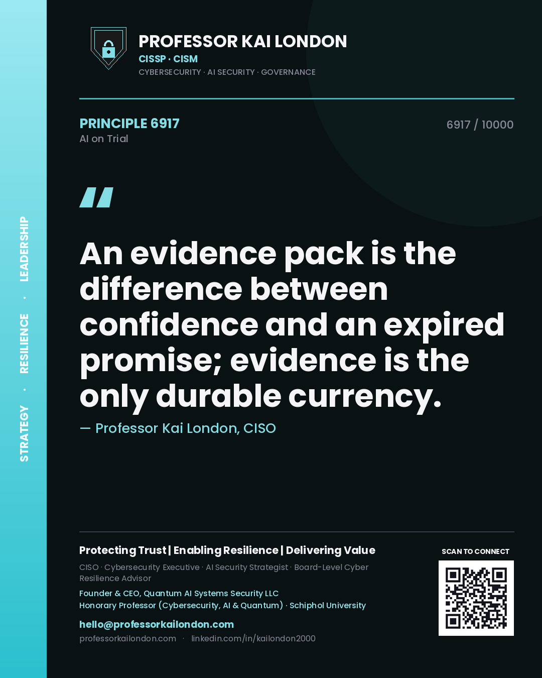 Professor Kai London principle 6917: An evidence pack is the difference between confidence and an expired promise; evidence is the only durable currency.