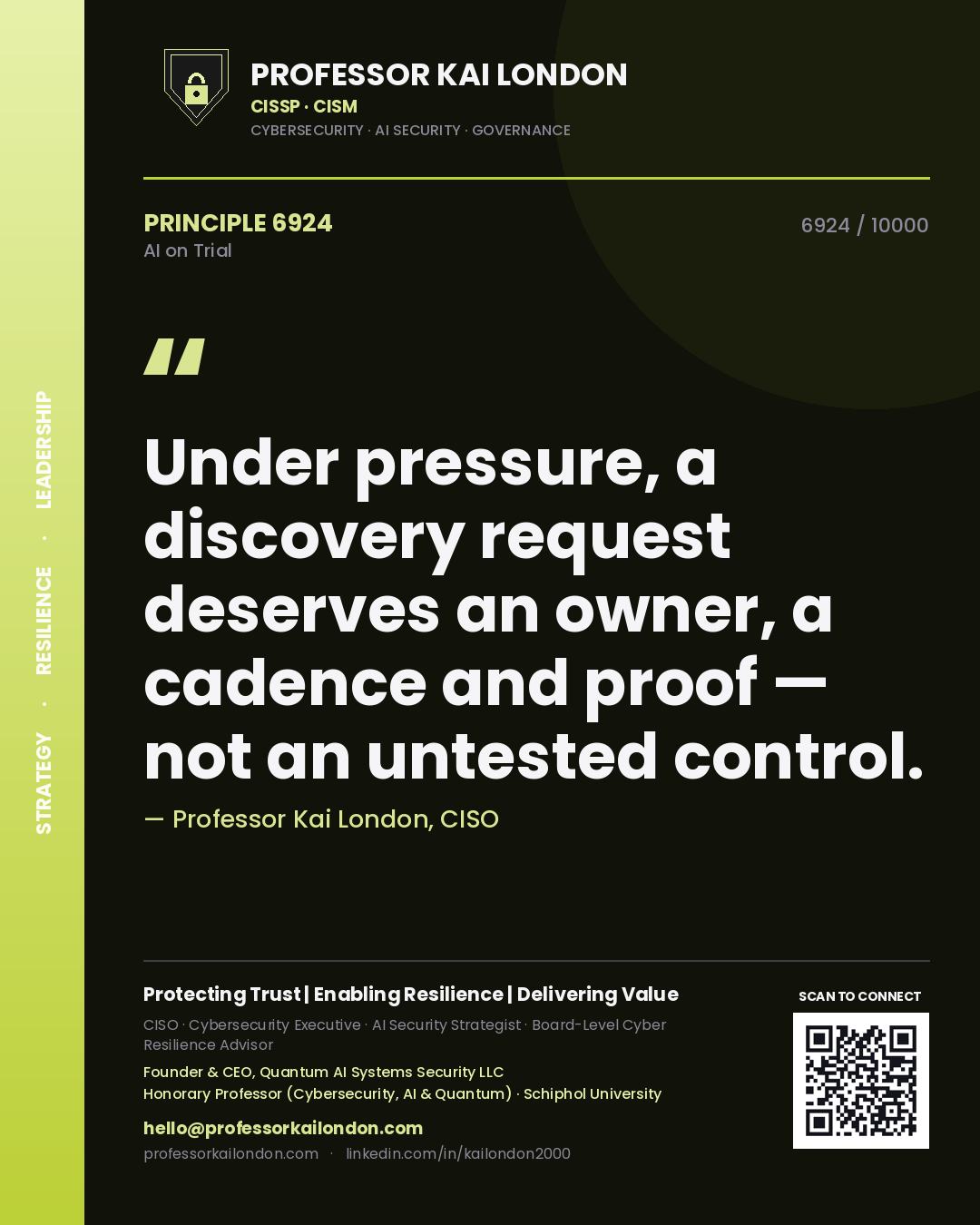 Professor Kai London principle 6924: Under pressure, a discovery request deserves an owner, a cadence and proof — not an untested control.