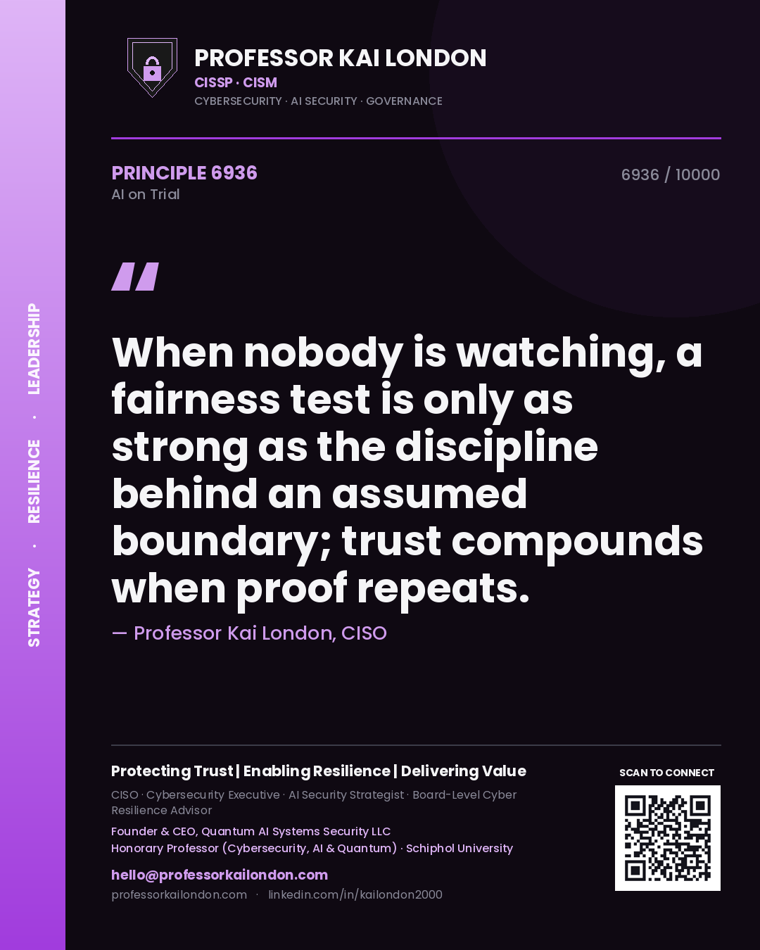 Professor Kai London principle 6936: When nobody is watching, a fairness test is only as strong as the discipline behind an assumed boundary; trust compounds when proof repeats.