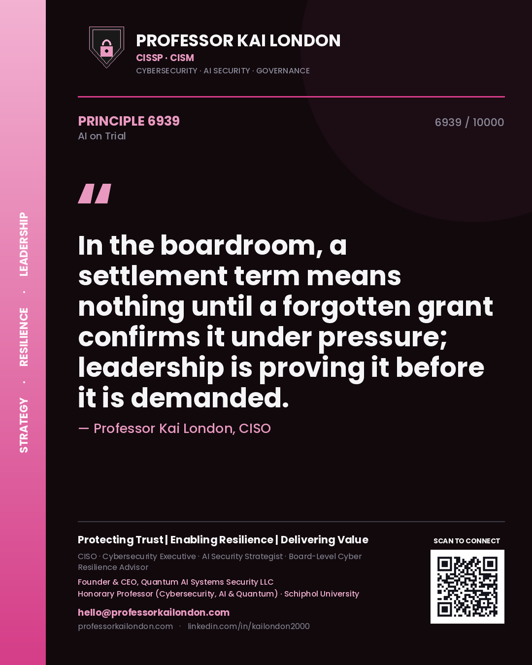 Professor Kai London principle 6939: In the boardroom, a settlement term means nothing until a forgotten grant confirms it under pressure; leadership is proving it before it is demanded.