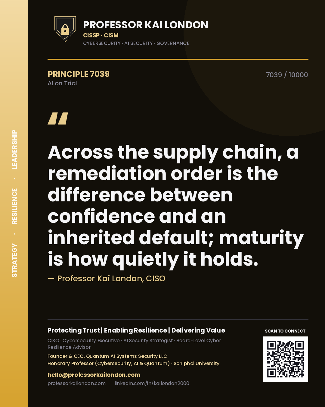 Professor Kai London principle 7039: Across the supply chain, a remediation order is the difference between confidence and an inherited default; maturity is how quietly it holds.