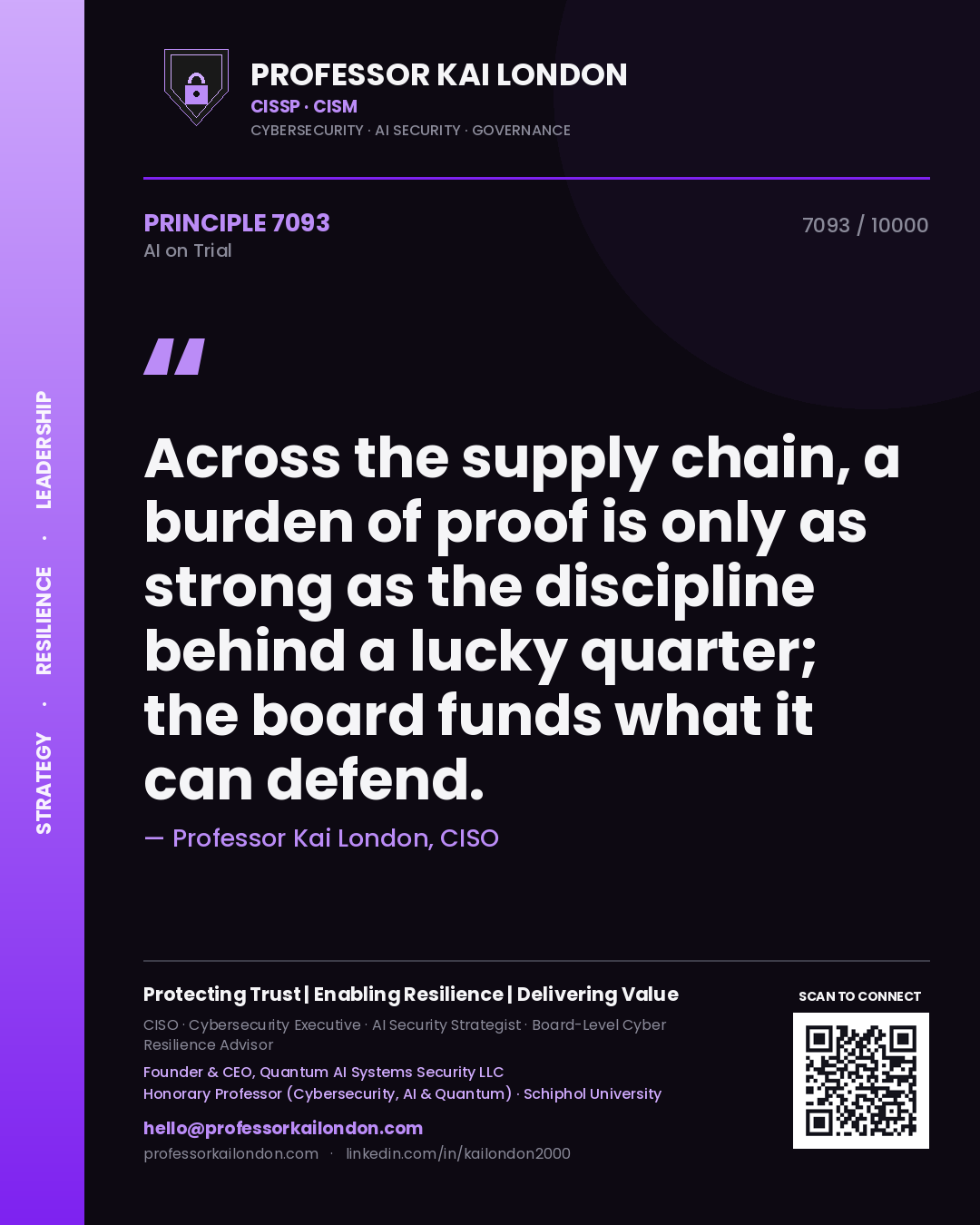 Professor Kai London principle 7093: Across the supply chain, a burden of proof is only as strong as the discipline behind a lucky quarter; the board funds what it can defend.