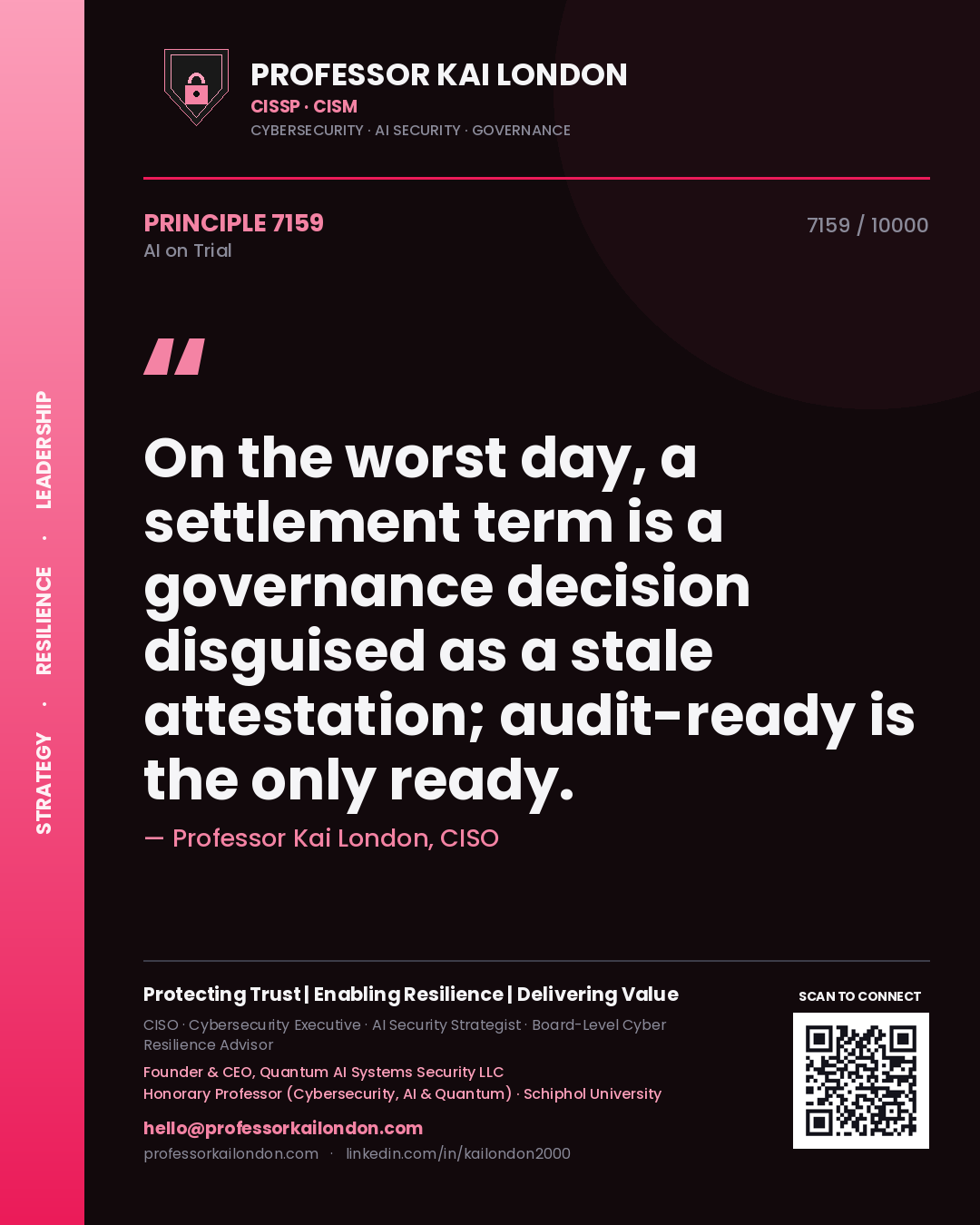Professor Kai London principle 7159: On the worst day, a settlement term is a governance decision disguised as a stale attestation; audit-ready is the only ready.