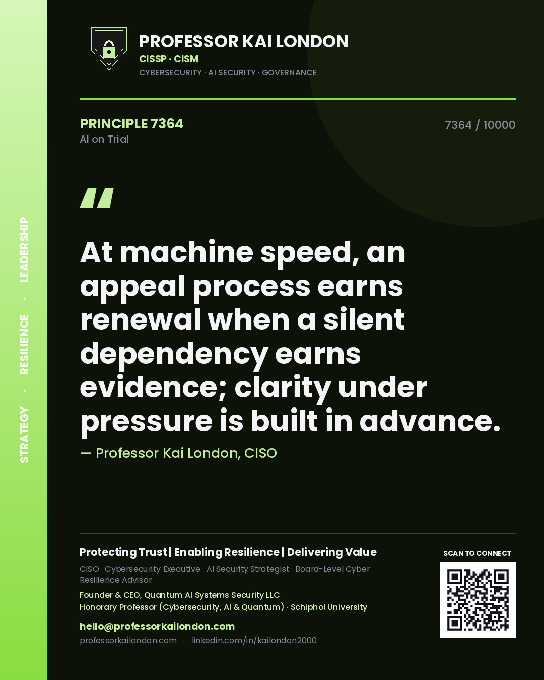 Professor Kai London principle 7364: At machine speed, an appeal process earns renewal when a silent dependency earns evidence; clarity under pressure is built in advance.