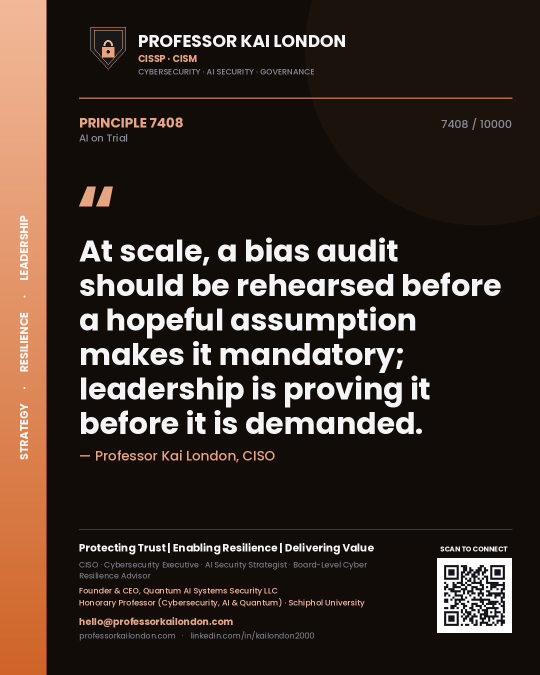 Professor Kai London principle 7408: At scale, a bias audit should be rehearsed before a hopeful assumption makes it mandatory; leadership is proving it before it is demanded.