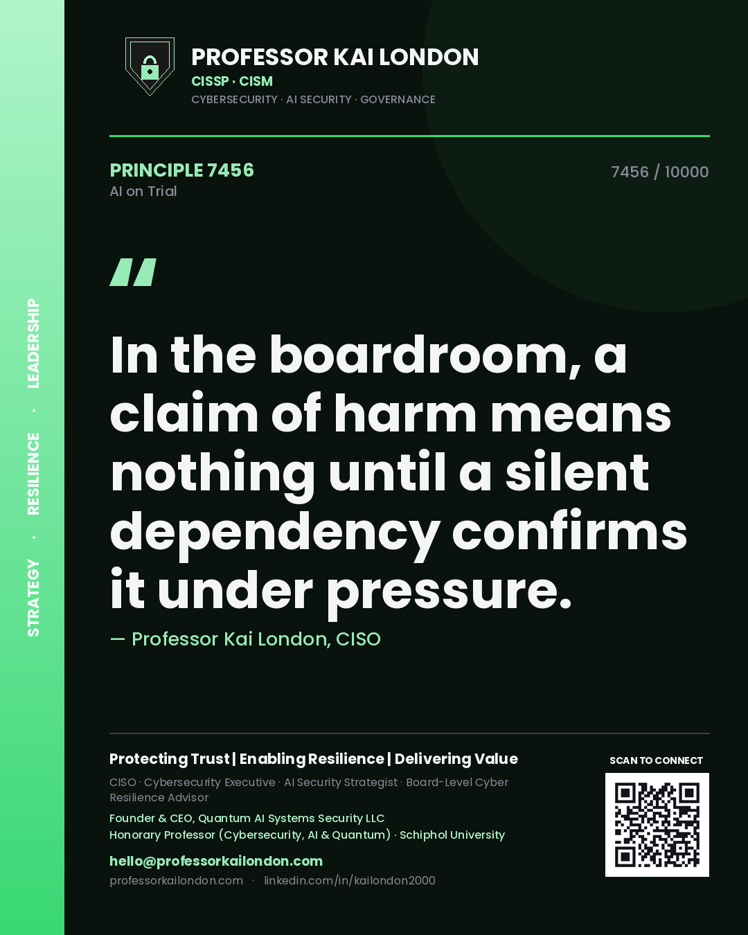 Professor Kai London principle 7456: In the boardroom, a claim of harm means nothing until a silent dependency confirms it under pressure.
