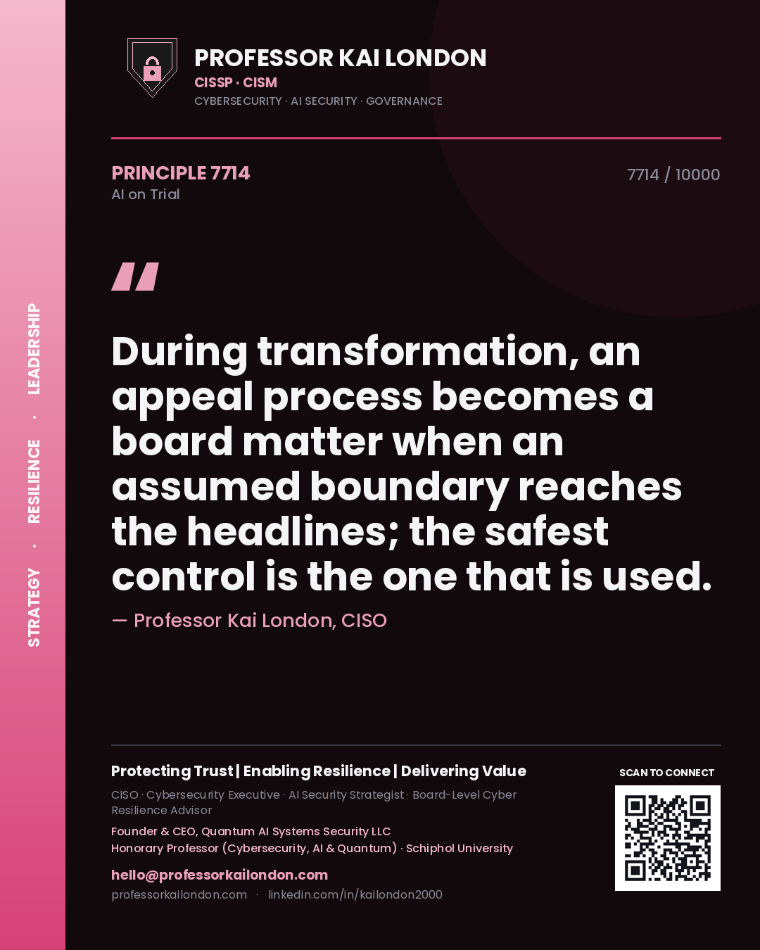 Professor Kai London principle 7714: During transformation, an appeal process becomes a board matter when an assumed boundary reaches the headlines; the safest control is the one that is used.