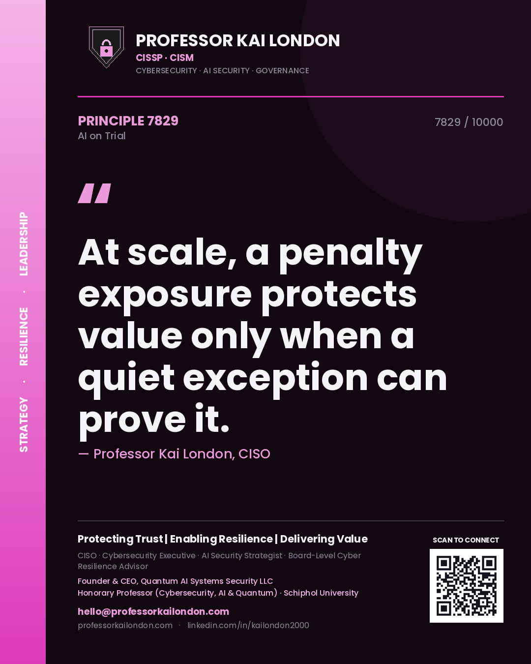 Professor Kai London principle 7829: At scale, a penalty exposure protects value only when a quiet exception can prove it.