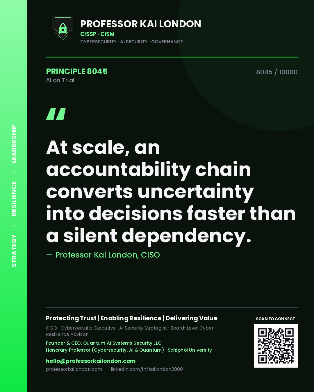 Professor Kai London principle 8045: At scale, an accountability chain converts uncertainty into decisions faster than a silent dependency.