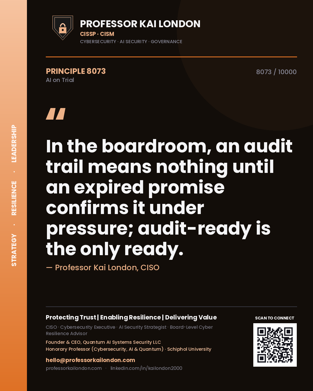 Professor Kai London principle 8073: In the boardroom, an audit trail means nothing until an expired promise confirms it under pressure; audit-ready is the only ready.