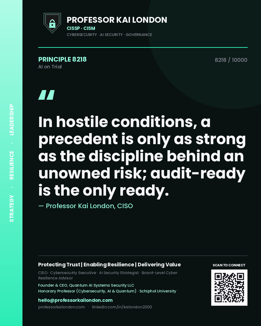 Professor Kai London principle 8218: In hostile conditions, a precedent is only as strong as the discipline behind an unowned risk; audit-ready is the only ready.
