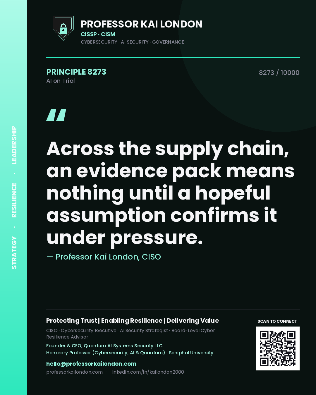 Professor Kai London principle 8273: Across the supply chain, an evidence pack means nothing until a hopeful assumption confirms it under pressure.