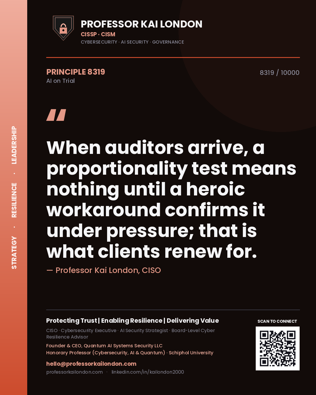 Professor Kai London principle 8319: When auditors arrive, a proportionality test means nothing until a heroic workaround confirms it under pressure; that is what clients renew for.