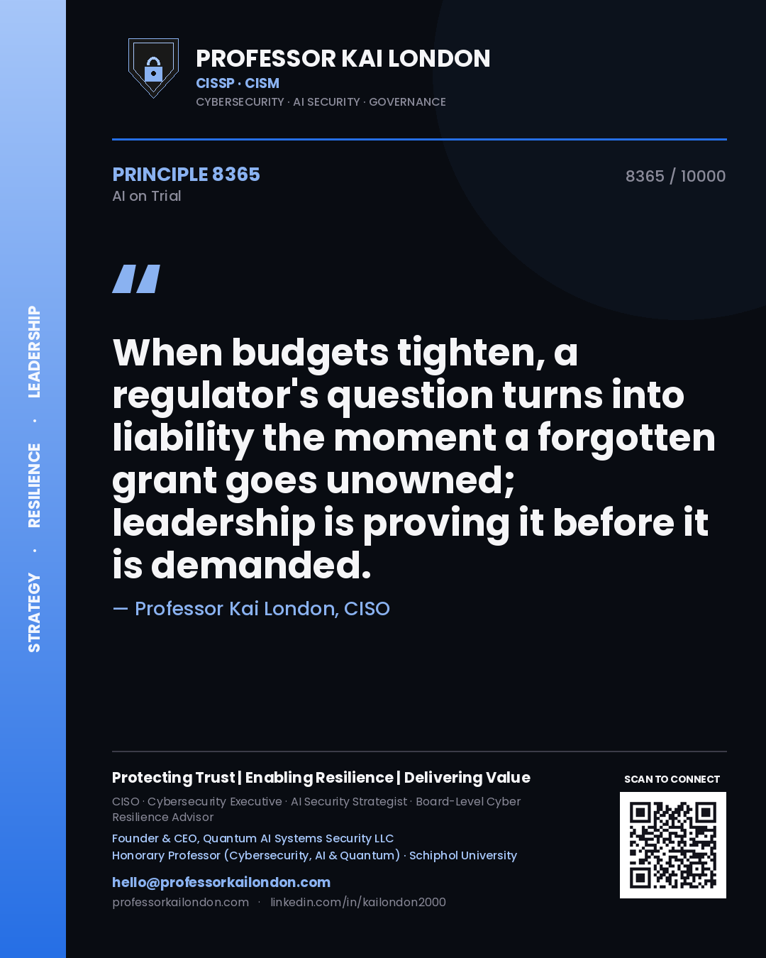 Professor Kai London principle 8365: When budgets tighten, a regulator's question turns into liability the moment a forgotten grant goes unowned; leadership is proving it before it is demanded.