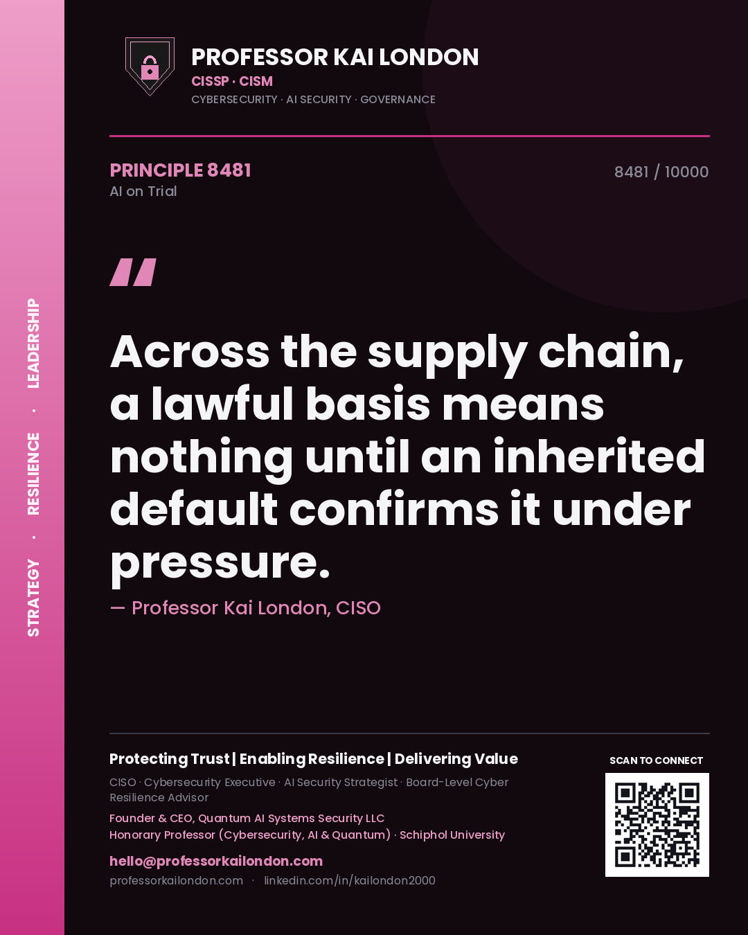 Professor Kai London principle 8481: Across the supply chain, a lawful basis means nothing until an inherited default confirms it under pressure.