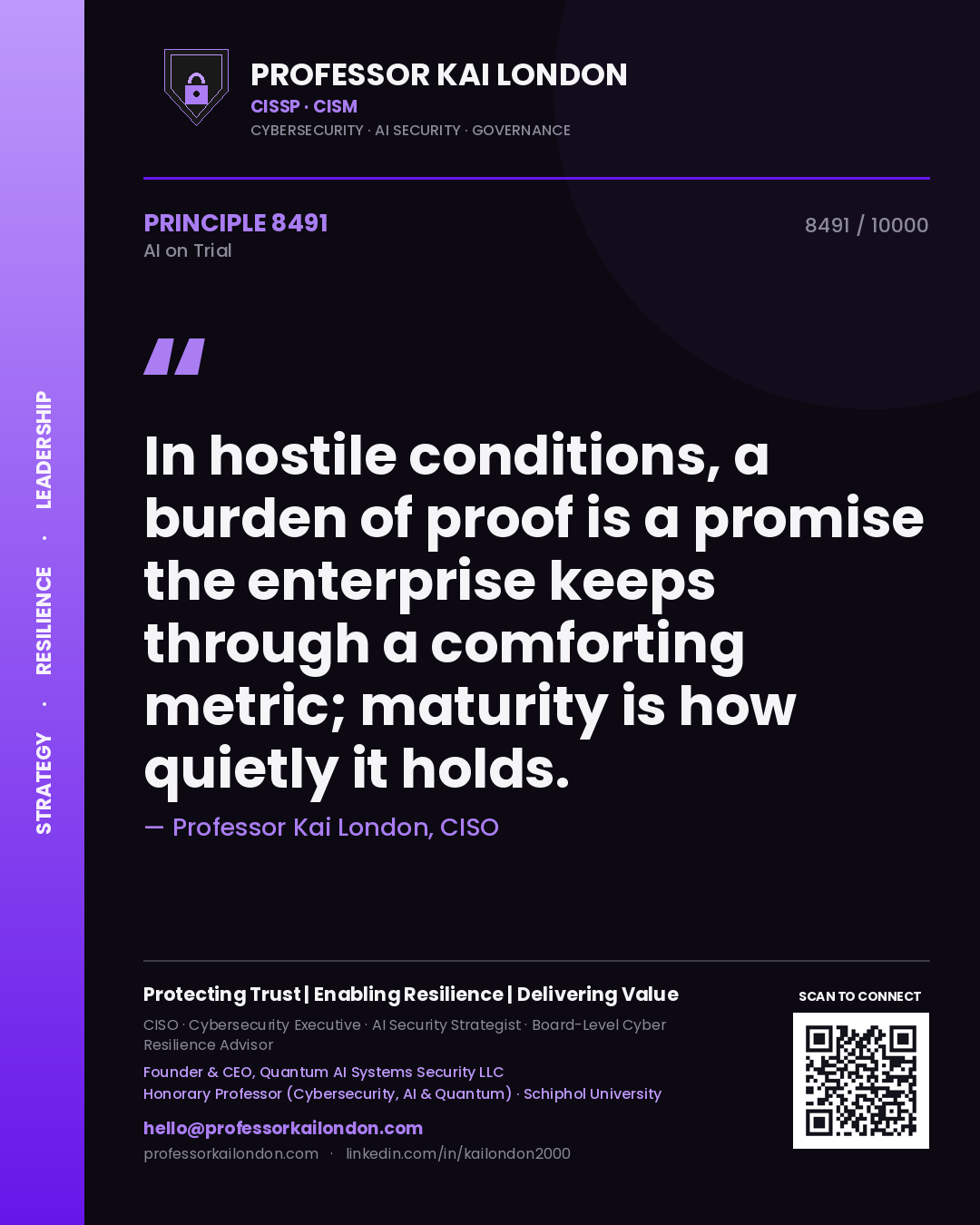 Professor Kai London principle 8491: In hostile conditions, a burden of proof is a promise the enterprise keeps through a comforting metric; maturity is how quietly it holds.