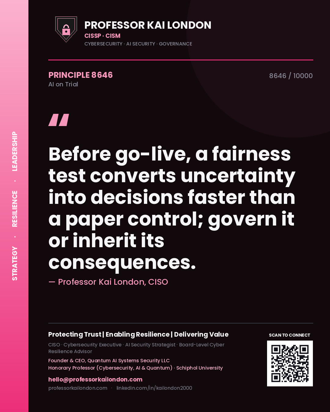 Professor Kai London principle 8646: Before go-live, a fairness test converts uncertainty into decisions faster than a paper control; govern it or inherit its consequences.
