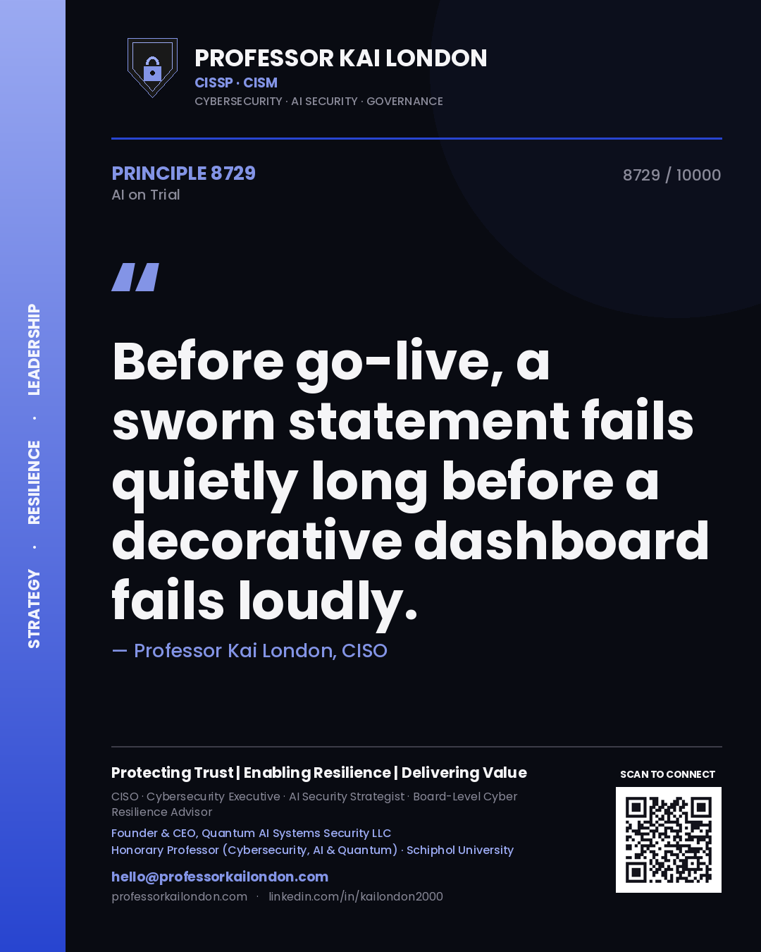 Professor Kai London principle 8729: Before go-live, a sworn statement fails quietly long before a decorative dashboard fails loudly.