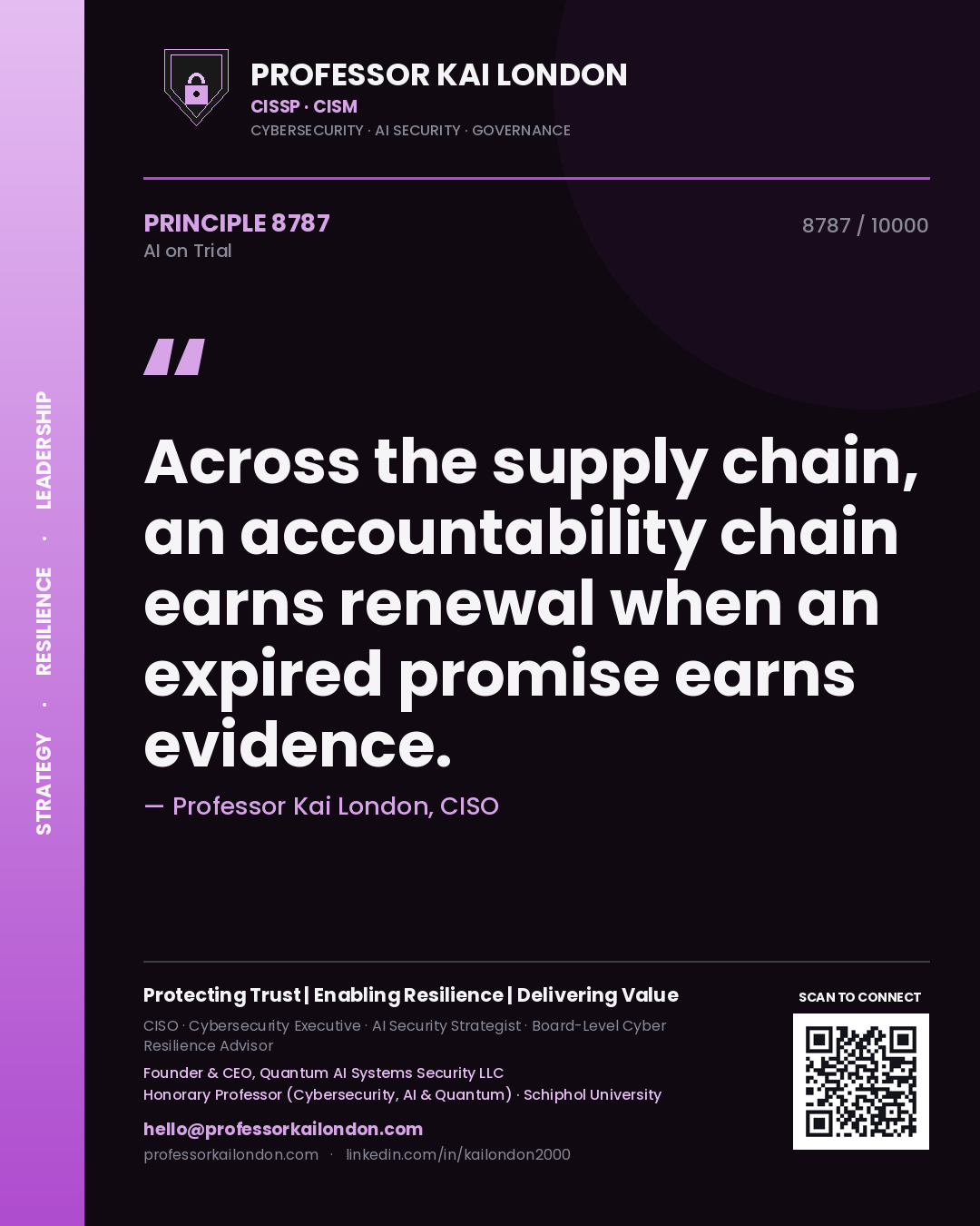 Professor Kai London principle 8787: Across the supply chain, an accountability chain earns renewal when an expired promise earns evidence.