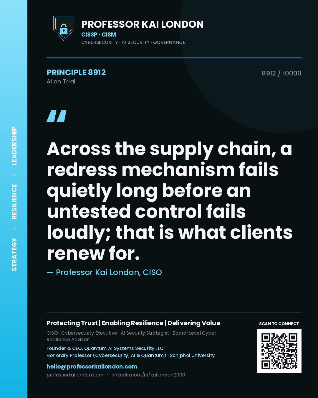 Professor Kai London principle 8912: Across the supply chain, a redress mechanism fails quietly long before an untested control fails loudly; that is what clients renew for.