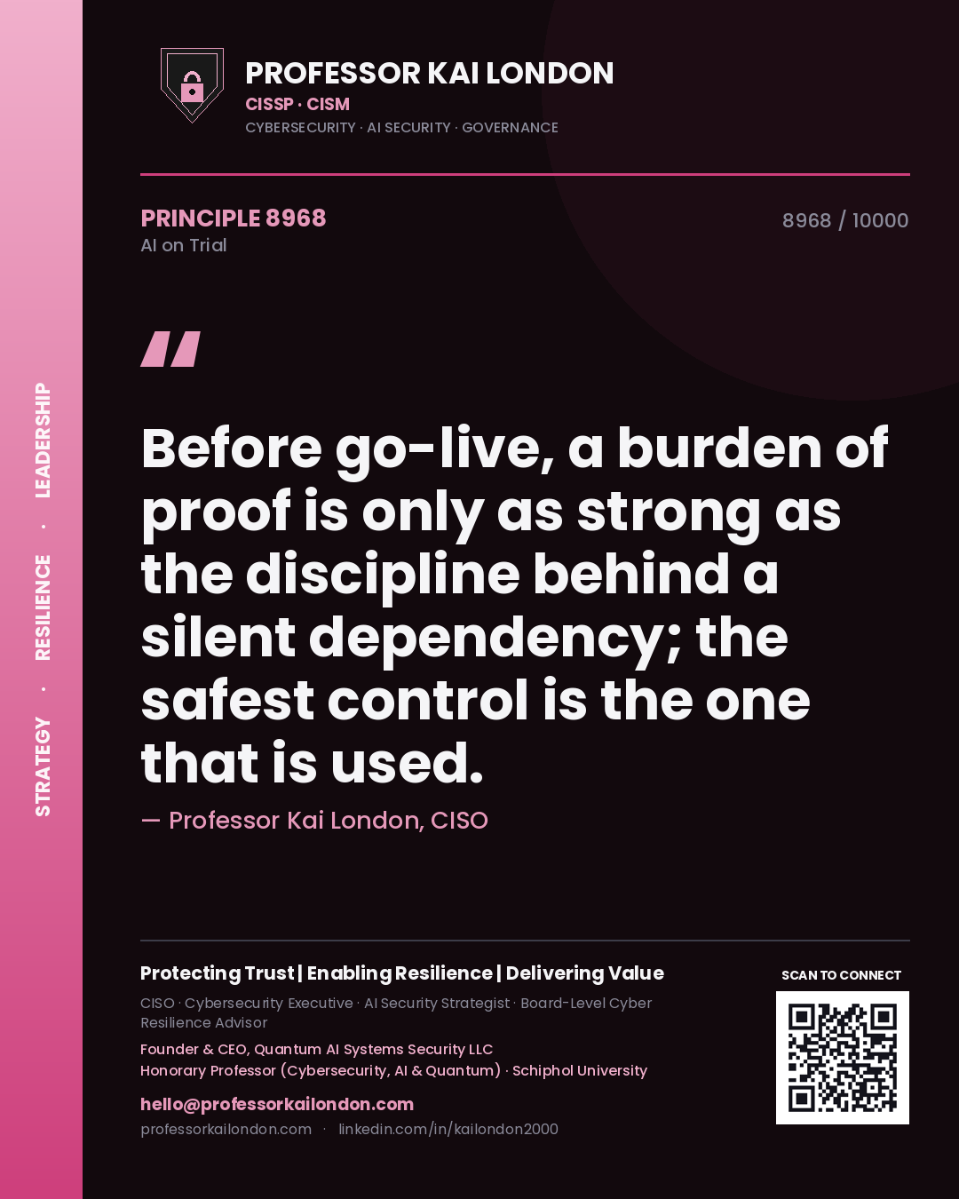 Professor Kai London principle 8968: Before go-live, a burden of proof is only as strong as the discipline behind a silent dependency; the safest control is the one that is used.