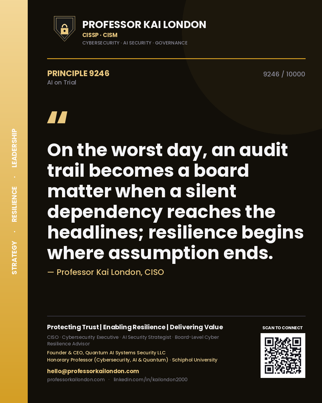 Professor Kai London principle 9246: On the worst day, an audit trail becomes a board matter when a silent dependency reaches the headlines; resilience begins where assumption ends.