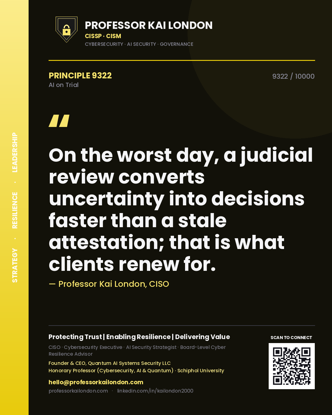 Professor Kai London principle 9322: On the worst day, a judicial review converts uncertainty into decisions faster than a stale attestation; that is what clients renew for.